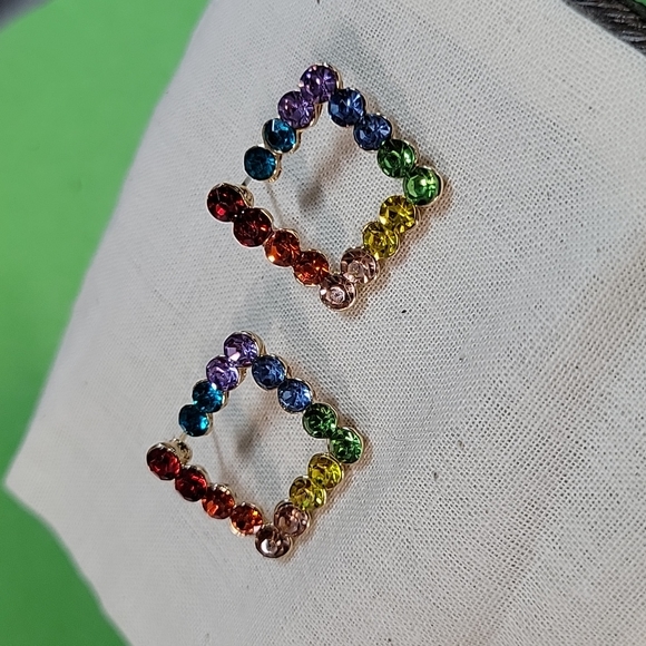 Rainbow Crystal Square Stud Earrings - Picture 5 of 6